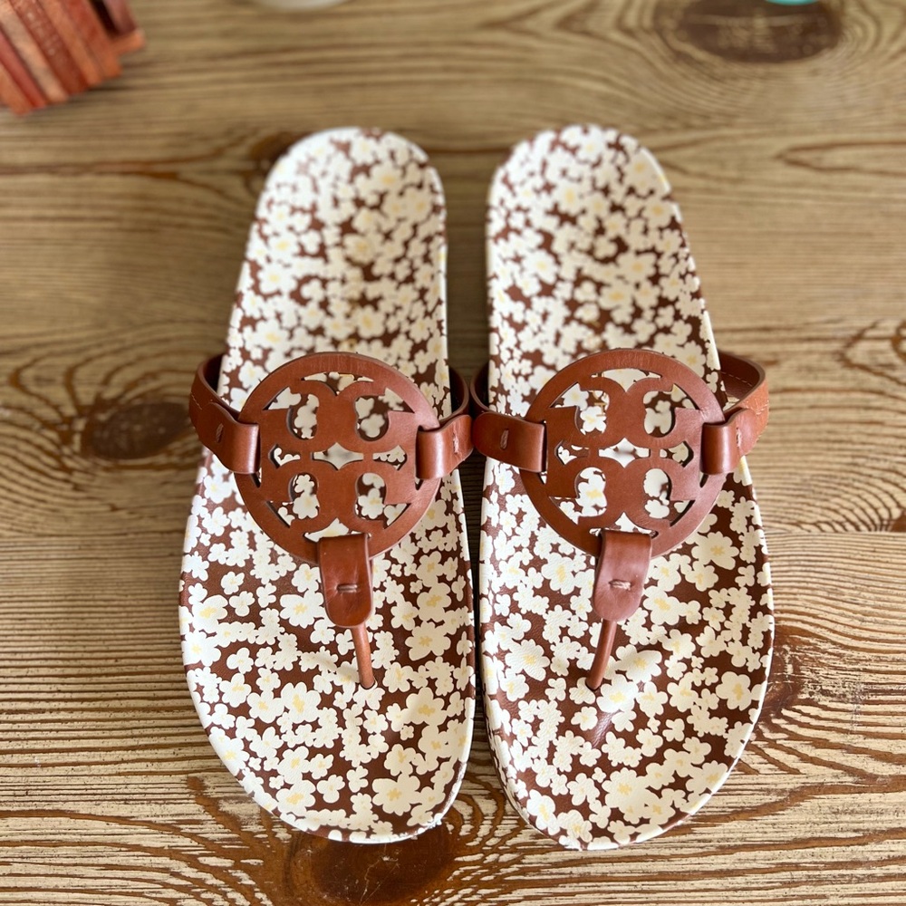 Tory Burch Brown Floral Sandals